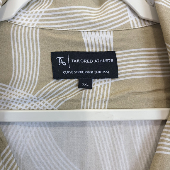Tailored Athlete Button Up Shirt Curve Stripe Men XXL Tan White Short Sleeve - Picture 7 of 11